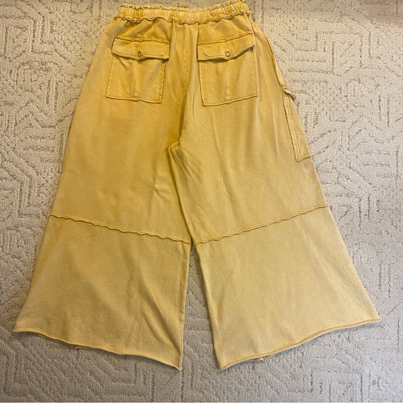 Easel Mustard Yellow Wide Leg Knit Fabric Pant 1X Cotton Boho Baggy Beach - Picture 3 of 8